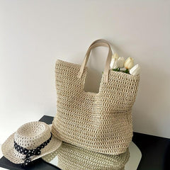 Boho Straw Woven Tote Bag for Summer Beach Travel