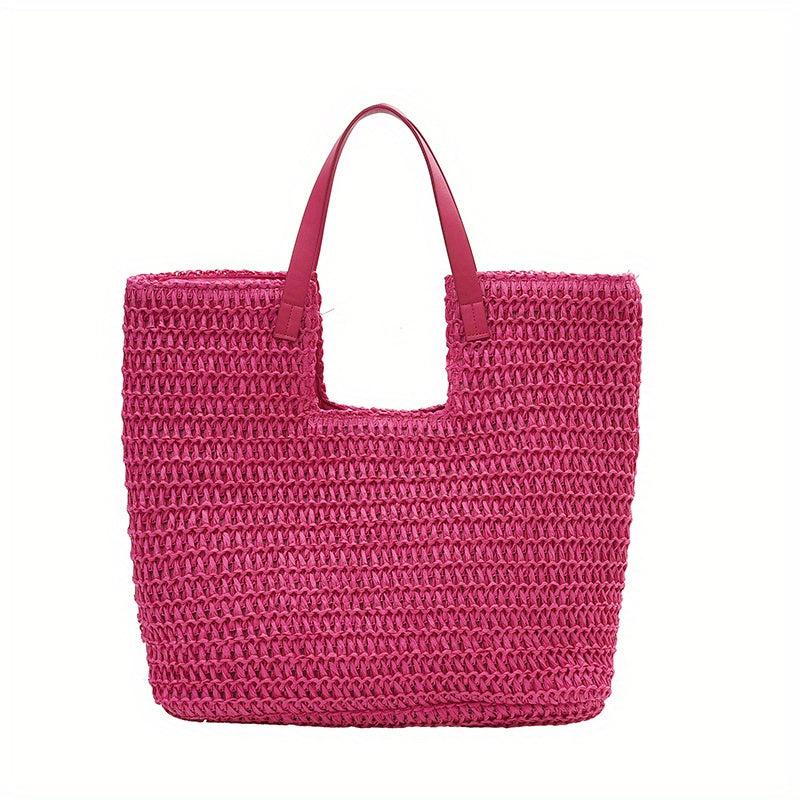 Boho Straw Woven Tote Bag for Summer Beach Travel