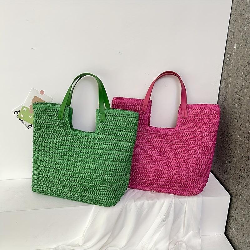 Boho Straw Woven Tote Bag for Summer Beach Travel