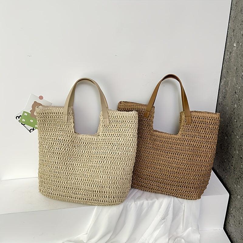 Boho Straw Woven Tote Bag for Summer Beach Travel