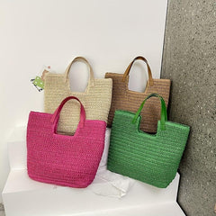 Boho Straw Woven Tote Bag for Summer Beach Travel