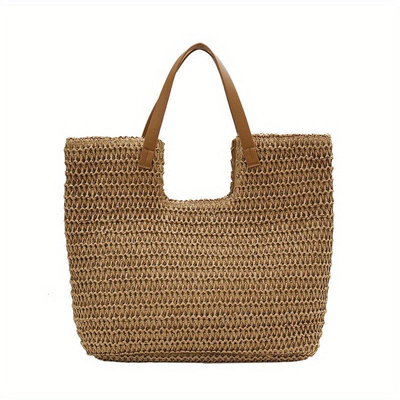 Boho Straw Woven Tote Bag for Summer Beach Travel