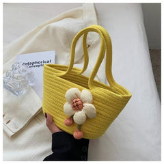Floral Braided Bucket Bag Beach Handbag