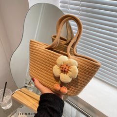 Floral Braided Bucket Bag Beach Handbag