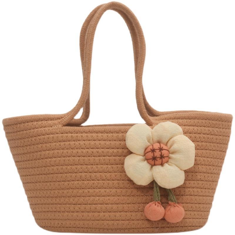 Floral Braided Bucket Bag Beach Handbag
