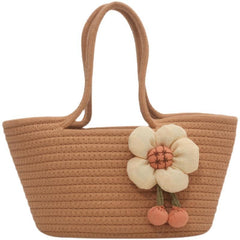 Floral Braided Bucket Bag Beach Handbag