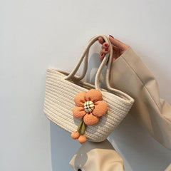 Floral Braided Bucket Bag Beach Handbag