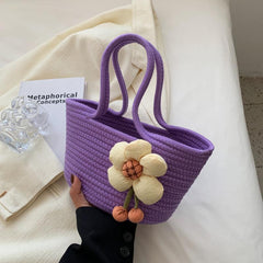 Floral Braided Bucket Bag Beach Handbag