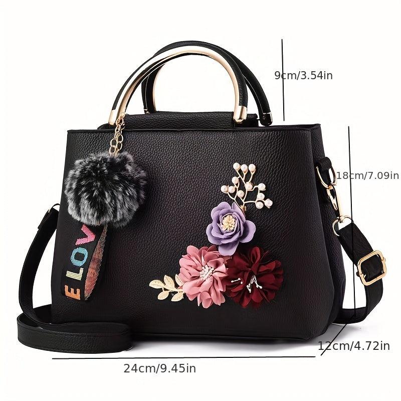 Flower Decor Crossbody Bag Top Handle Purse
