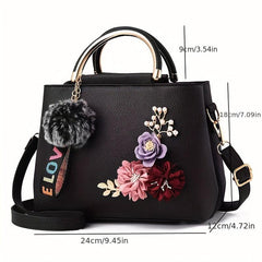 Flower Decor Crossbody Bag Top Handle Purse