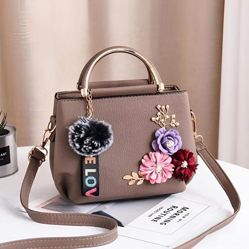 Flower Decor Crossbody Bag Top Handle Purse