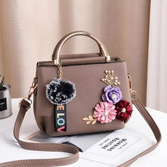 Flower Decor Crossbody Bag Top Handle Purse