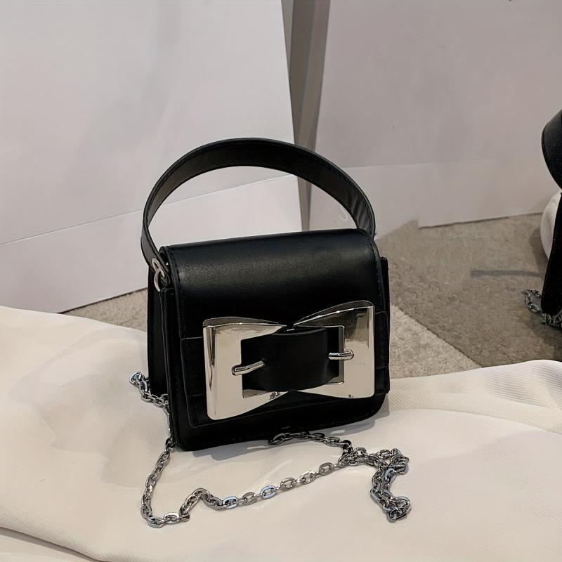 Buckle Decor Crossbody Bag with Metal Chain Shoulder Strap
