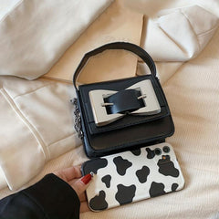 Buckle Decor Crossbody Bag with Metal Chain Shoulder Strap