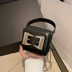 Buckle Decor Crossbody Bag with Metal Chain Shoulder Strap
