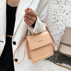 Faux Pearls Satchel Crossbody Bag with Flap Closure
