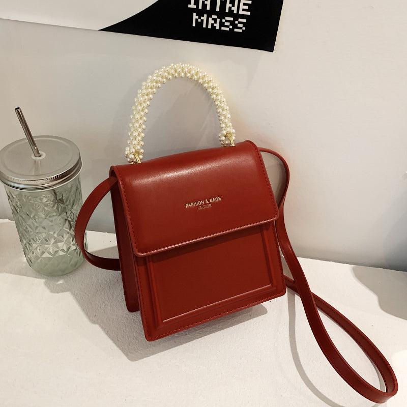 Faux Pearls Satchel Crossbody Bag with Flap Closure