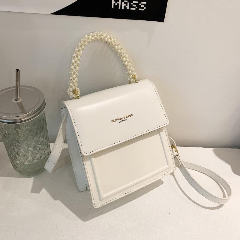 Faux Pearls Satchel Crossbody Bag with Flap Closure