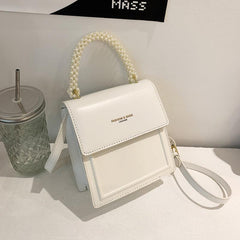 Faux Pearls Satchel Crossbody Bag with Flap Closure