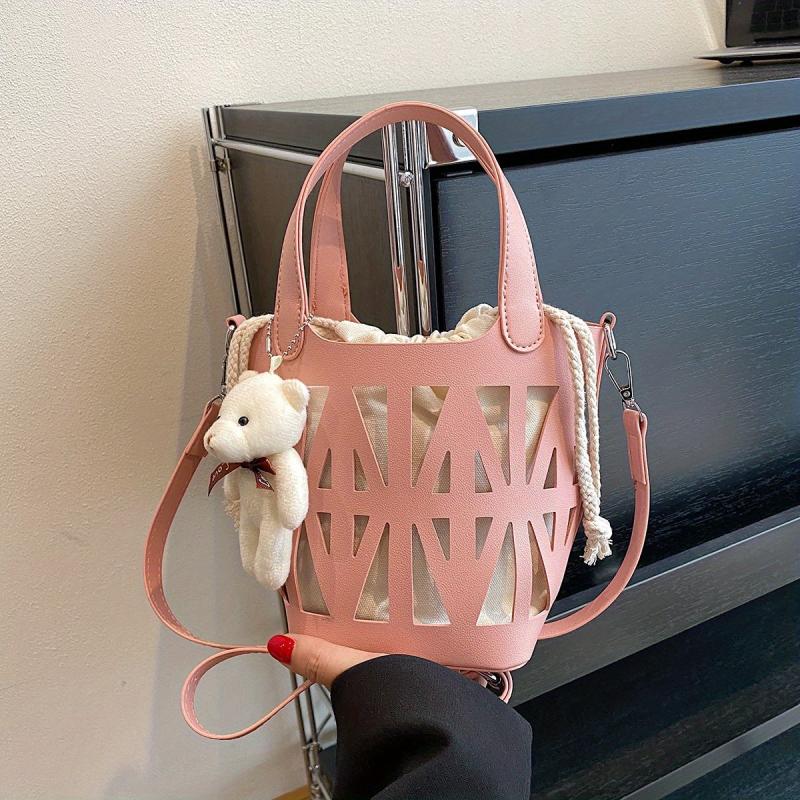 Mini Hollow Bucket Bag With Drawstring Inner Bag Crossbody Bag