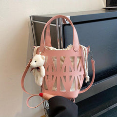 Mini Hollow Bucket Bag With Drawstring Inner Bag Crossbody Bag