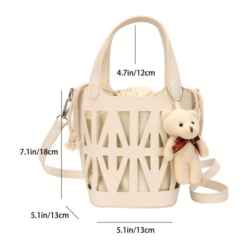 Mini Hollow Bucket Bag With Drawstring Inner Bag Crossbody Bag