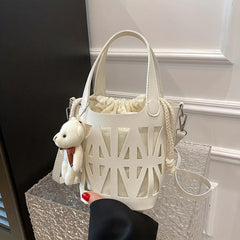 Mini Hollow Bucket Bag With Drawstring Inner Bag Crossbody Bag