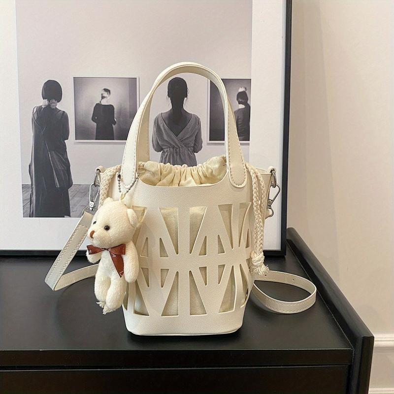 Mini Hollow Bucket Bag With Drawstring Inner Bag Crossbody Bag