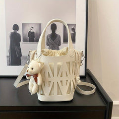 Mini Hollow Bucket Bag With Drawstring Inner Bag Crossbody Bag
