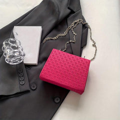 Mini Pearl Chain Square Crossbody Bag PU Leather Textured Bag