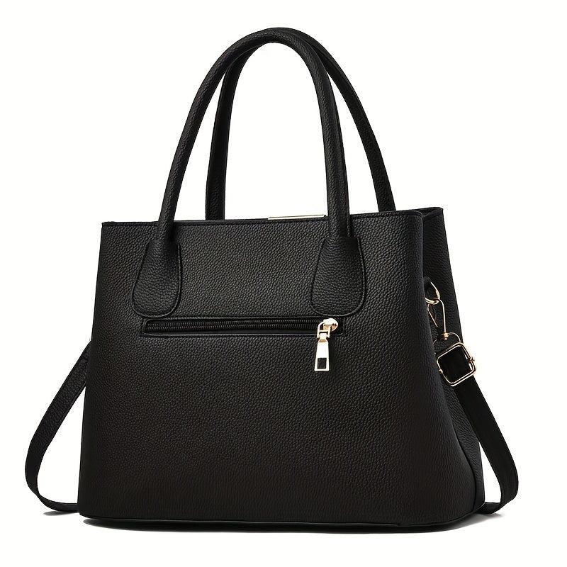 Minimalist Tote Satchel Shoulder Bag with Pom & Pearl Pendant