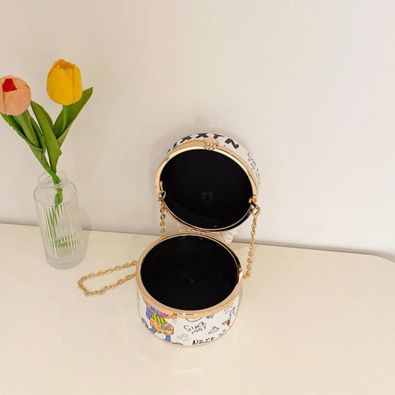 Metal Chain Crossbody Bucket Bag PU Leather Top Handle Cartoon Shoulder Bag