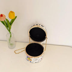 Metal Chain Crossbody Bucket Bag PU Leather Top Handle Cartoon Shoulder Bag