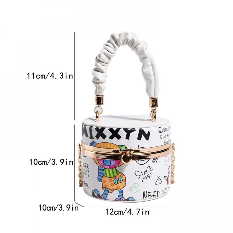 Metal Chain Crossbody Bucket Bag PU Leather Top Handle Cartoon Shoulder Bag