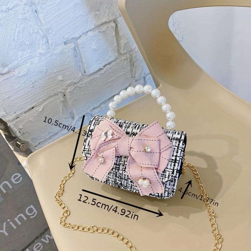 Faux Pearl Flap Shoulder Bag Metal Chain Mini Crossbody Bag