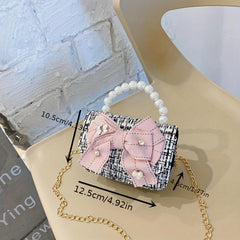 Faux Pearl Flap Shoulder Bag Metal Chain Mini Crossbody Bag