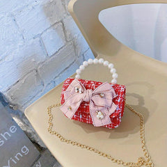 Faux Pearl Flap Shoulder Bag Metal Chain Mini Crossbody Bag