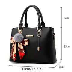 Women's Crossbody Bag with Pompom & Scarf Decor Faux Leather Stachel