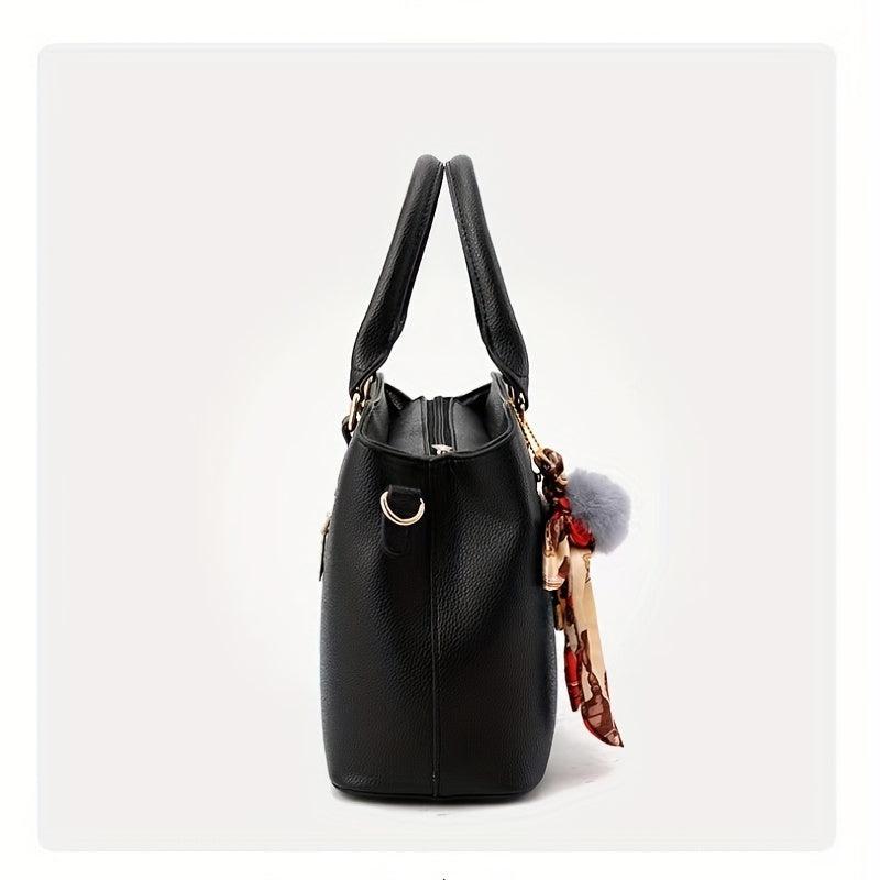 Women's Crossbody Bag with Pompom & Scarf Decor Faux Leather Stachel