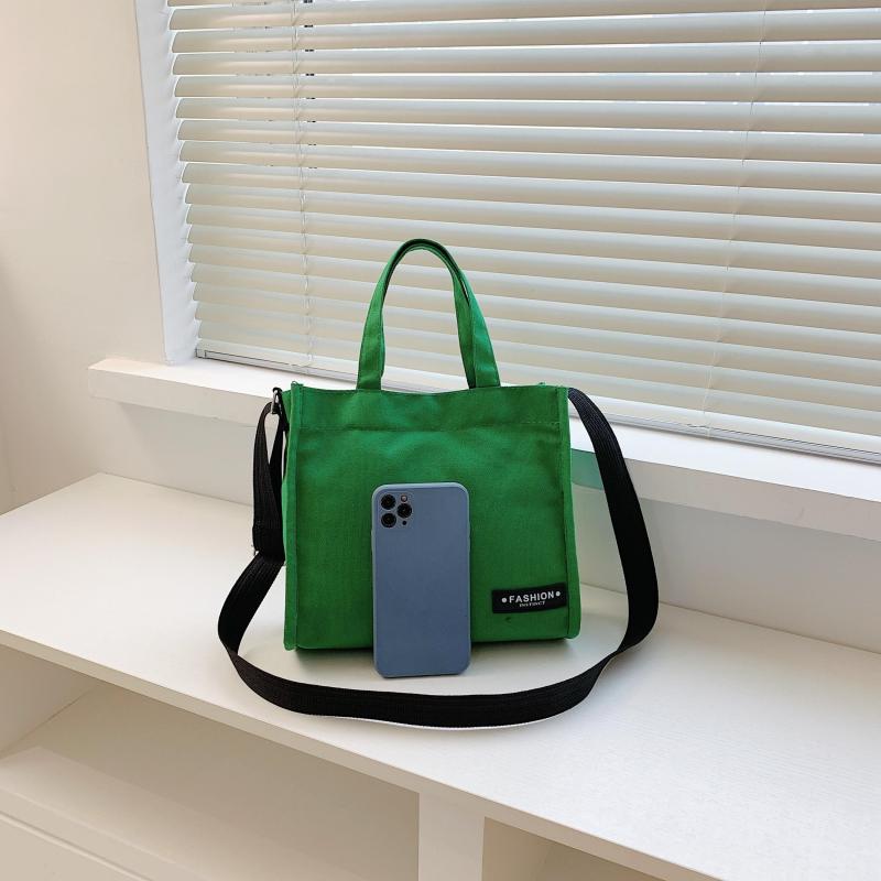 Casual Canvas Tote Bag Letter Patch Crossbody Bag