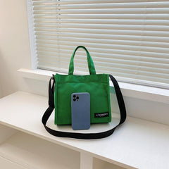 Casual Canvas Tote Bag Letter Patch Crossbody Bag