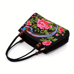 Flower Embroidered Tote Bag Vintage Ethnic Style Handbag Retro Canvas Boho Purse