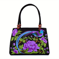 Flower Embroidered Tote Bag Vintage Ethnic Style Handbag Retro Canvas Boho Purse
