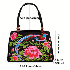 Flower Embroidered Tote Bag Vintage Ethnic Style Handbag Retro Canvas Boho Purse