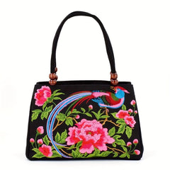 Flower Embroidered Tote Bag Vintage Ethnic Style Handbag Retro Canvas Boho Purse