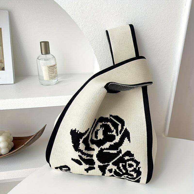 Flower Pattern Knitted Handbag Storage Satchel Bag