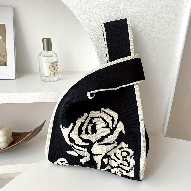 Flower Pattern Knitted Handbag Storage Satchel Bag
