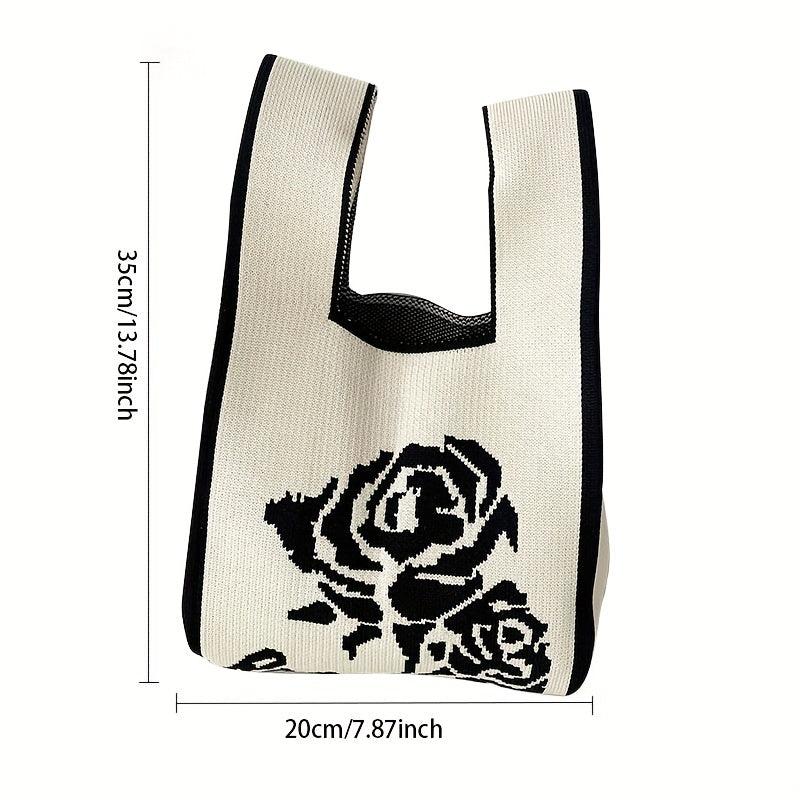 Flower Pattern Knitted Handbag Storage Satchel Bag