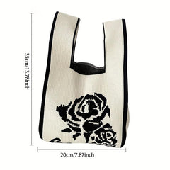 Flower Pattern Knitted Handbag Storage Satchel Bag