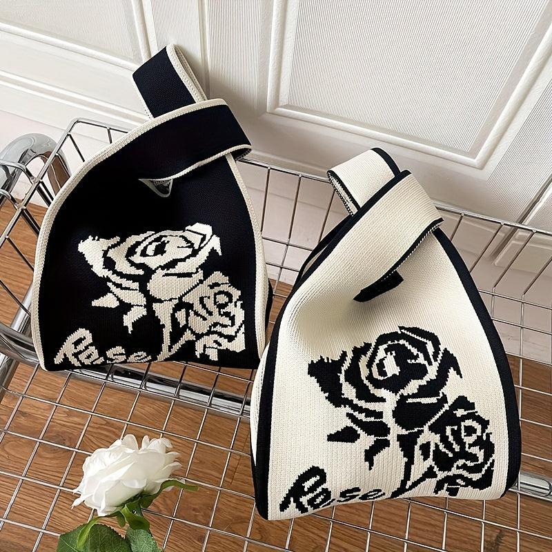 Flower Pattern Knitted Handbag Storage Satchel Bag
